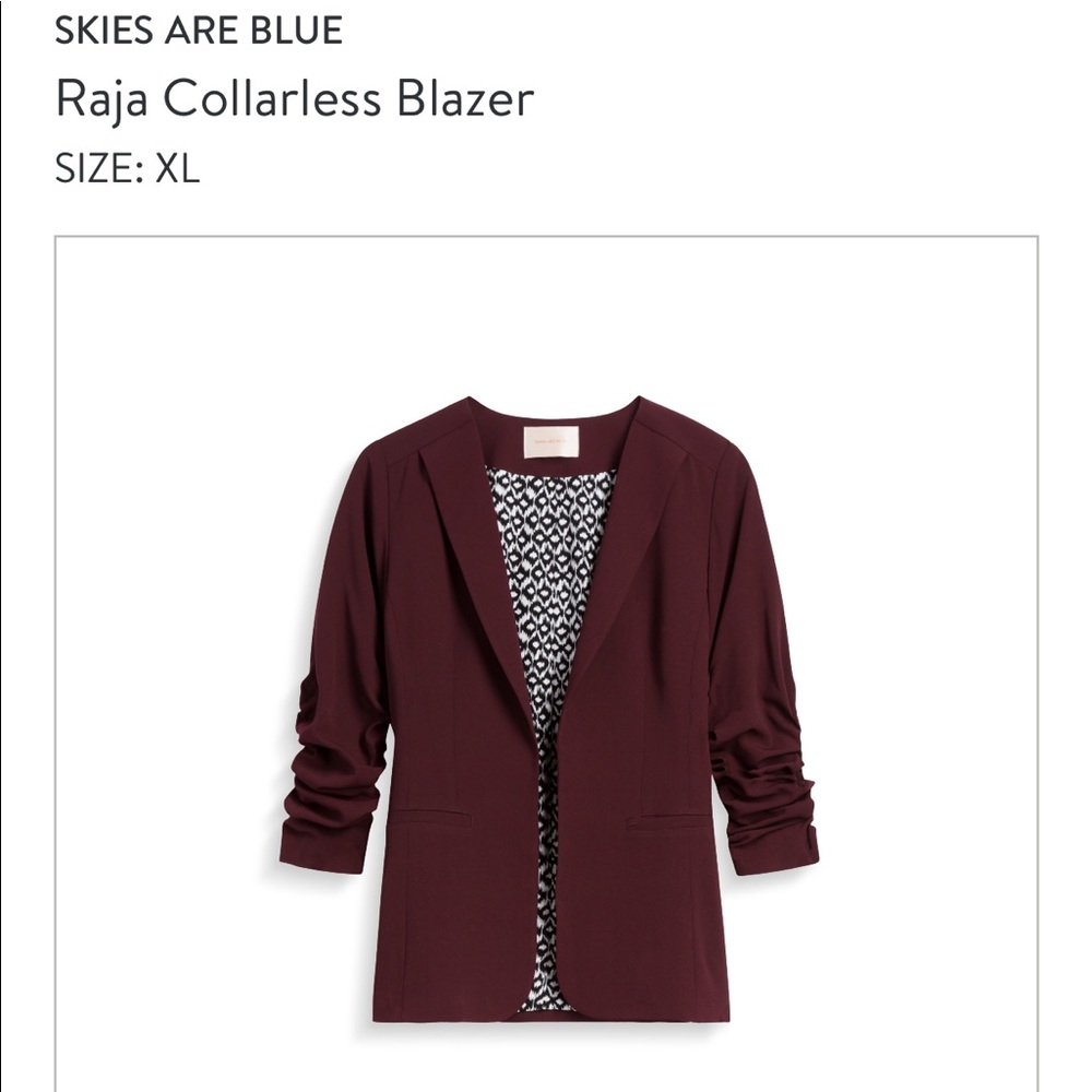 Skies are Blue Raja Collarless Blazer Size XL